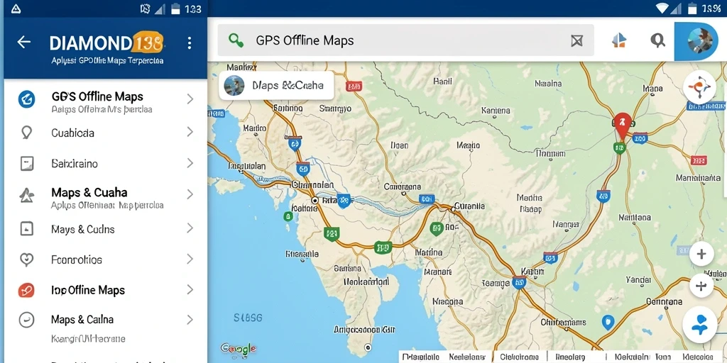 Tampilan antarmuka aplikasi DIAMOND138 untuk navigasi GPS Offline Maps.