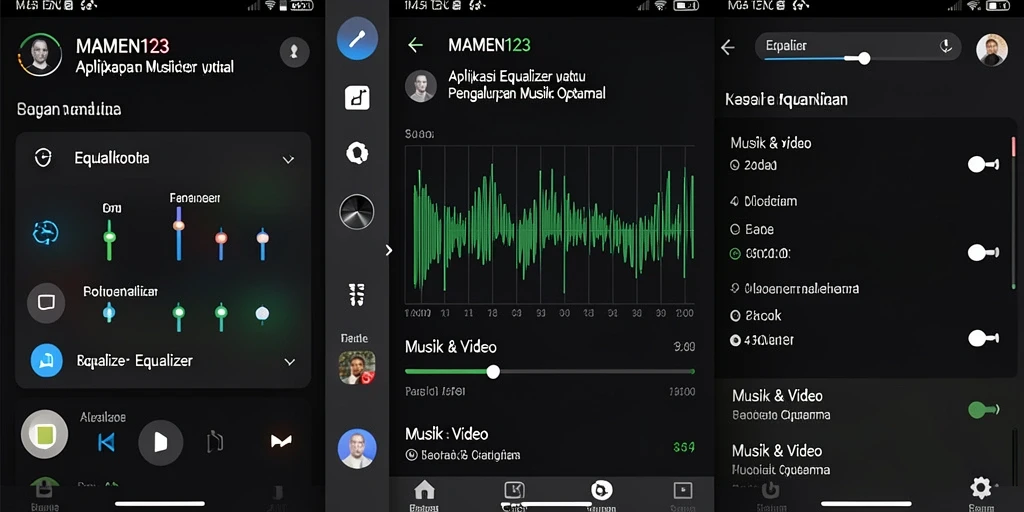 Antarmuka aplikasi MAMEN123 dengan fitur Equalizer yang lengkap.