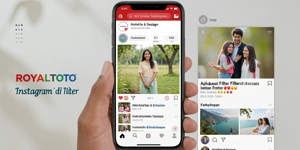 Antarmuka aplikasi ROYALTOTO dengan berbagai pilihan filter Instagram.