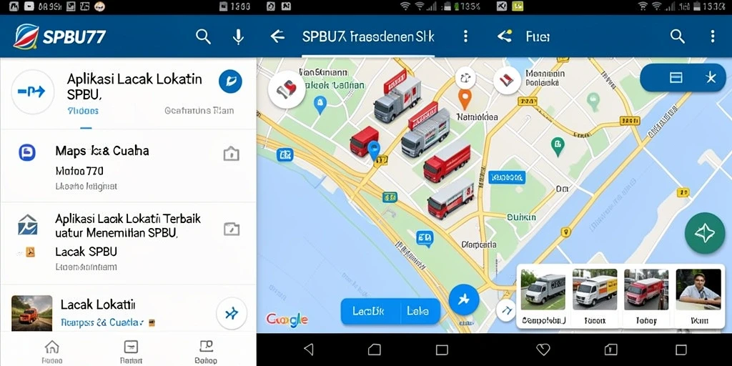 Antarmuka aplikasi SPBU77 untuk pencarian lokasi SPBU.